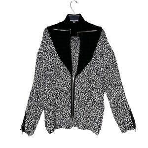 Wool Blend Front Zip Textured Knit Sweater